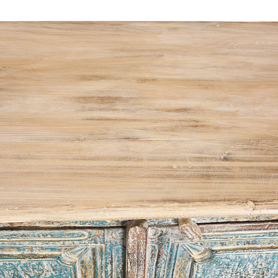 Surface Top Detail From 2 Door Indian Cabinet Made From Reclaimed Teak | Indigo Antiques