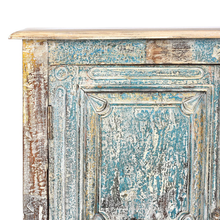 Corner Detail From 2 Door Indian Cabinet Made From Reclaimed Teak | Indigo Antiques