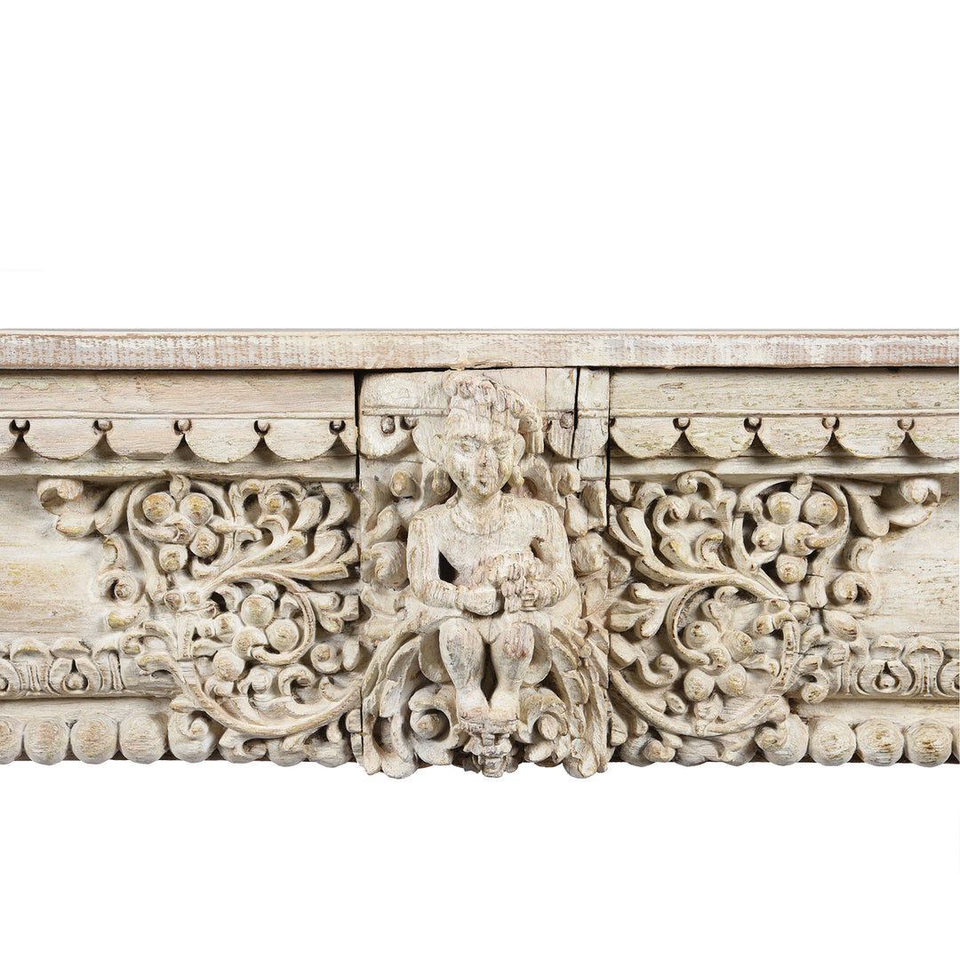 Carving Detail From Painted Console Table Made From Reclaimed Teak | Indigo Antiques