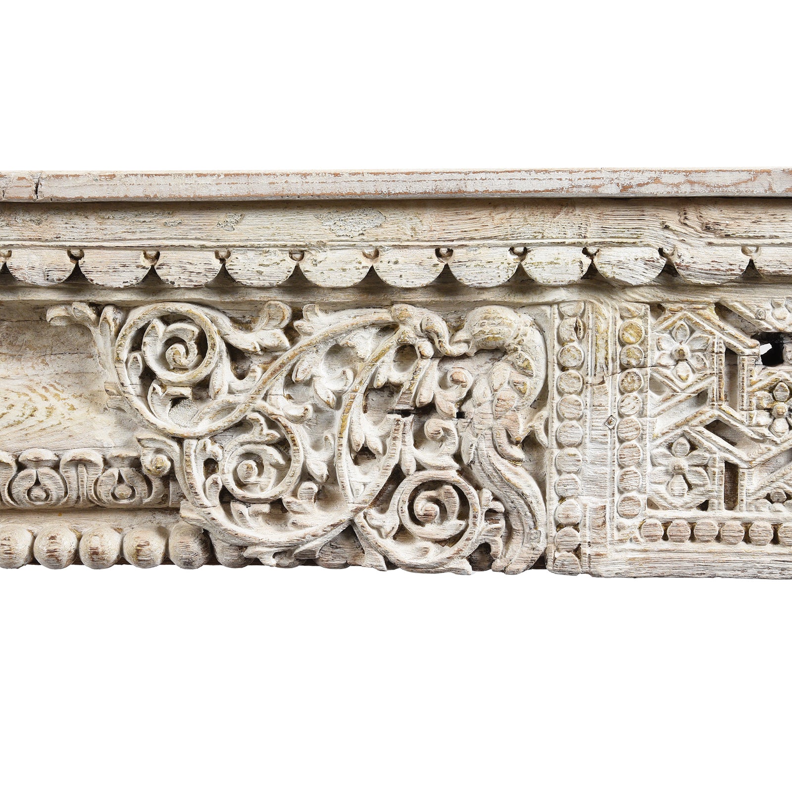 Carving Detail From Painted Console Table Made From Reclaimed Teak | Indigo Antiques