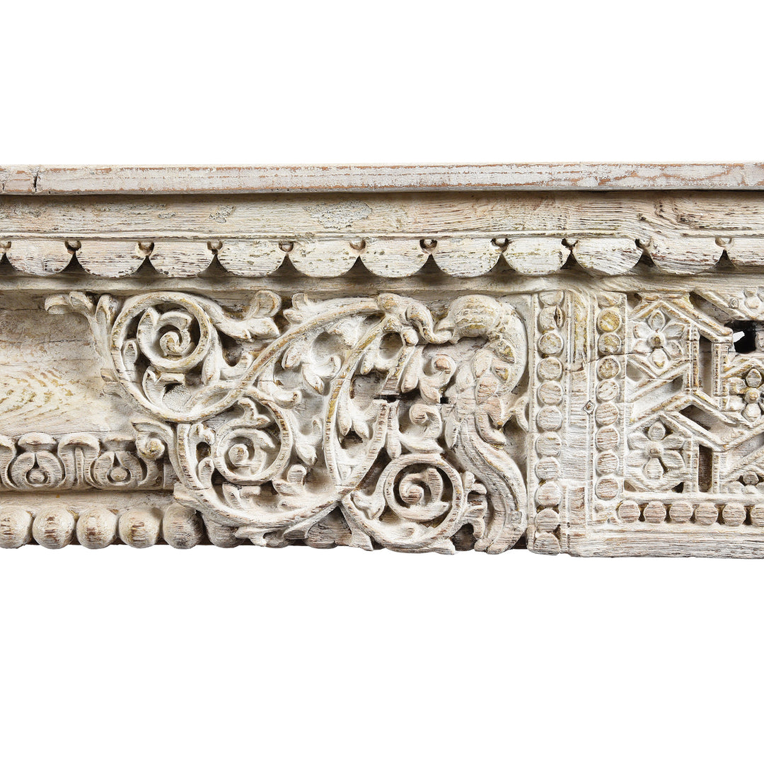 Carving Detail From Painted Console Table Made From Reclaimed Teak | Indigo Antiques