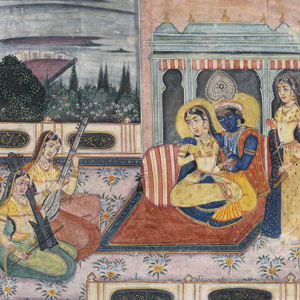 Original Framed Indian Watercolour Of Krishna And Radha - 19thC