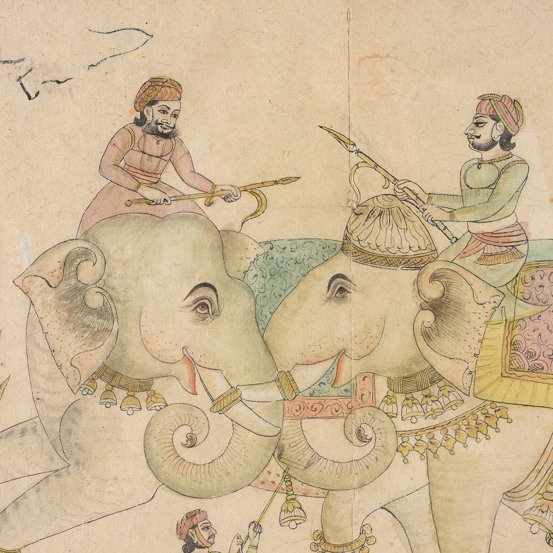 Detail From Antique Mewar School Pen & Ink Sketch Of Elephants - Ca 1900 | Indigo Antiques