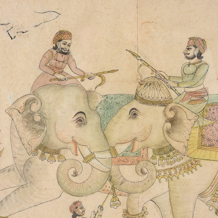 Detail From Antique Mewar School Pen & Ink Sketch Of Elephants - Ca 1900 | Indigo Antiques