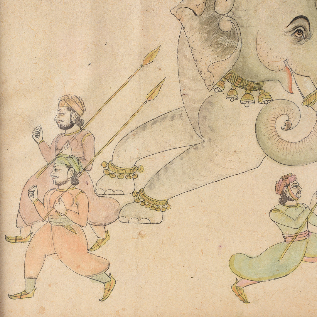 Detail From Antique Mewar School Pen & Ink Sketch Of Elephants - Ca 1900 | Indigo Antiques