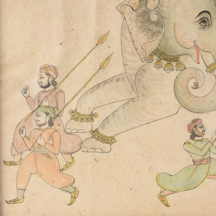 Detail From Antique Mewar School Pen & Ink Sketch Of Elephants - Ca 1900 | Indigo Antiques