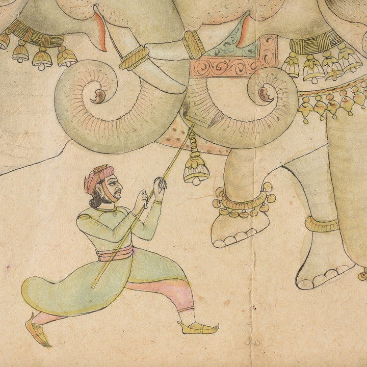 Detail From Antique Mewar School Pen & Ink Sketch Of Elephants - Ca 1900 | Indigo Antiques