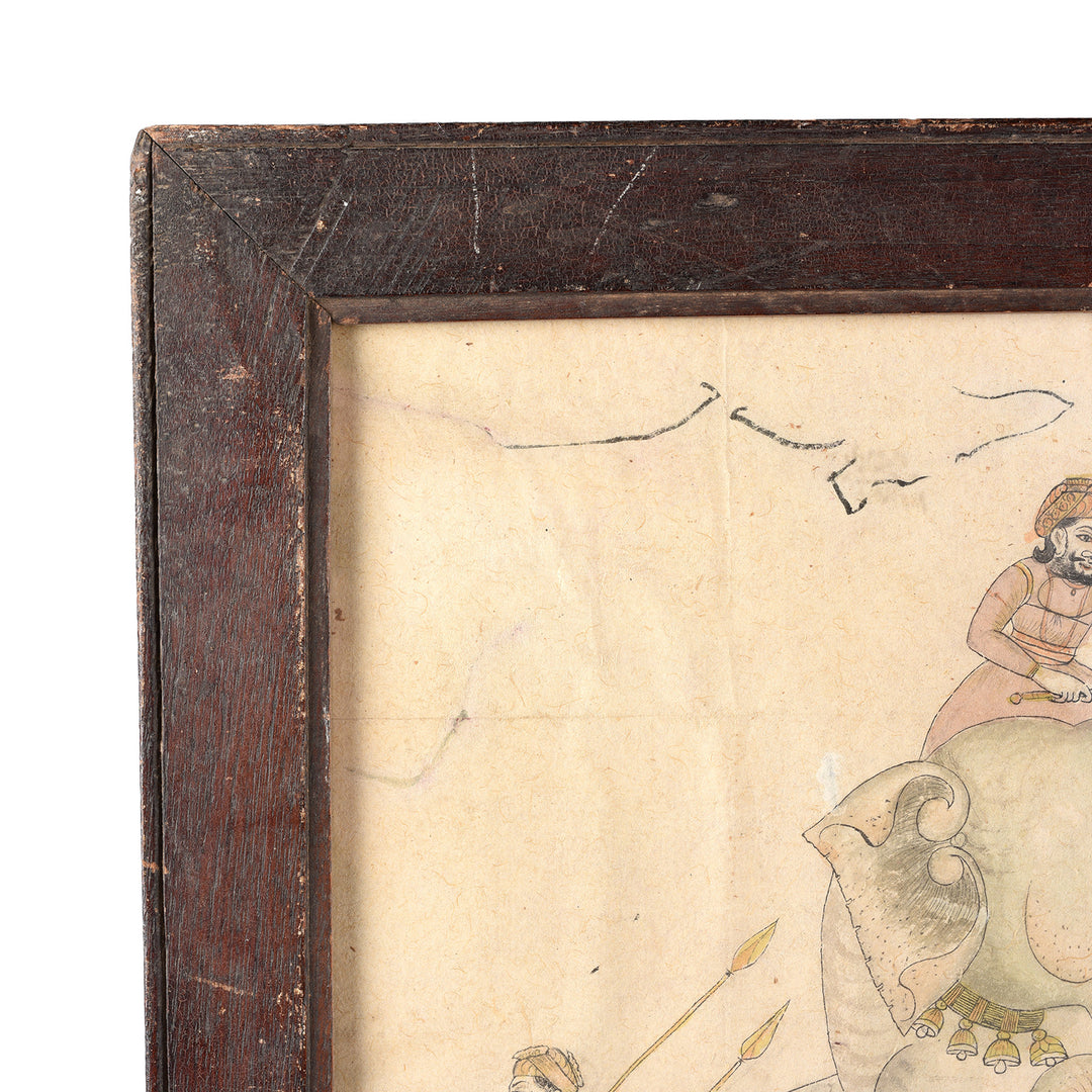 Detail From Antique Mewar School Pen & Ink Sketch Of Elephants - Ca 1900 | Indigo Antiques