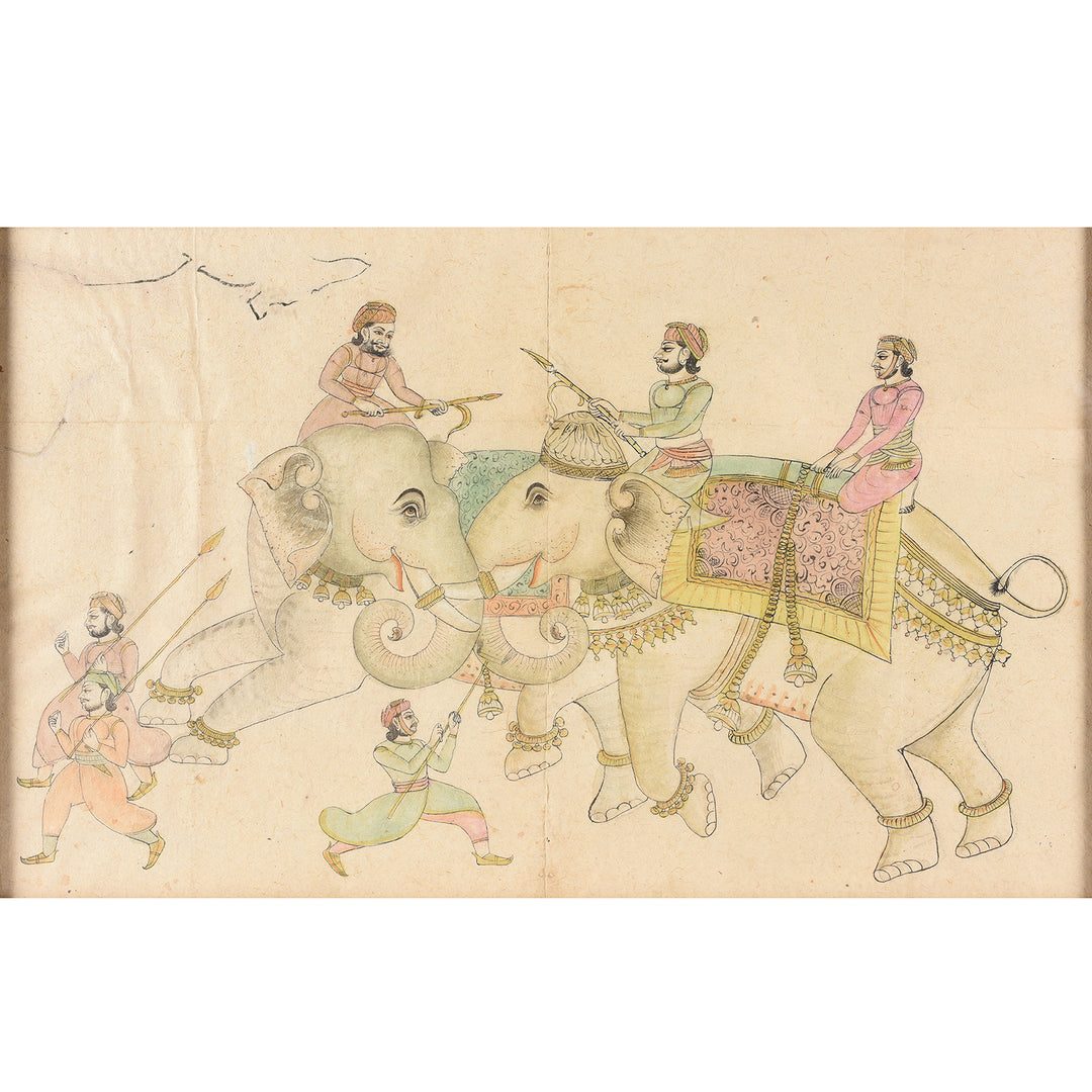 Antique Mewar School Pen & Ink Sketch Of Elephants - Ca 1900 | Indigo Antiques