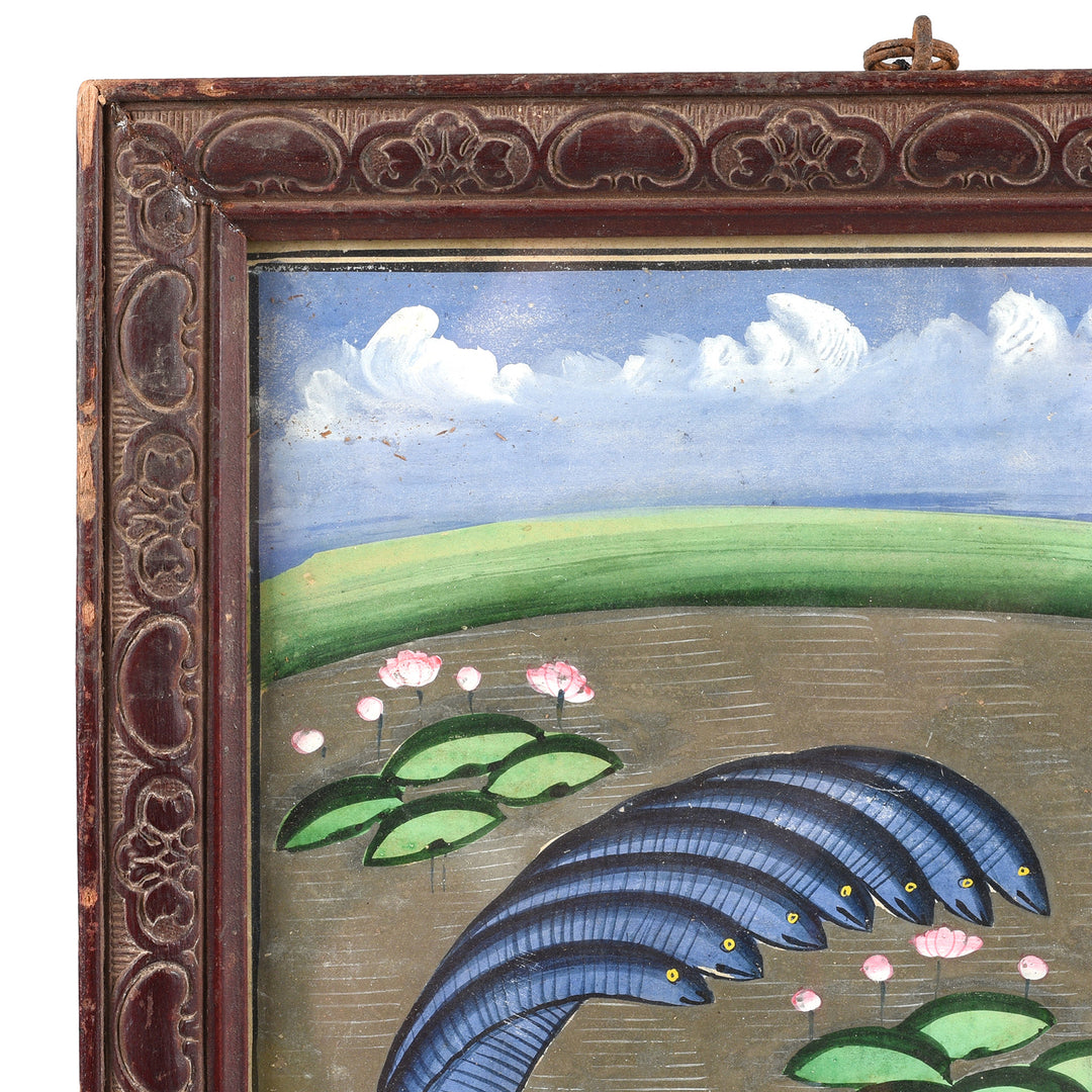 Detail From Antique Original Indian Watercolour Of Vishnu On A Bed Of Snakes - 19thC | Indigo Antiques