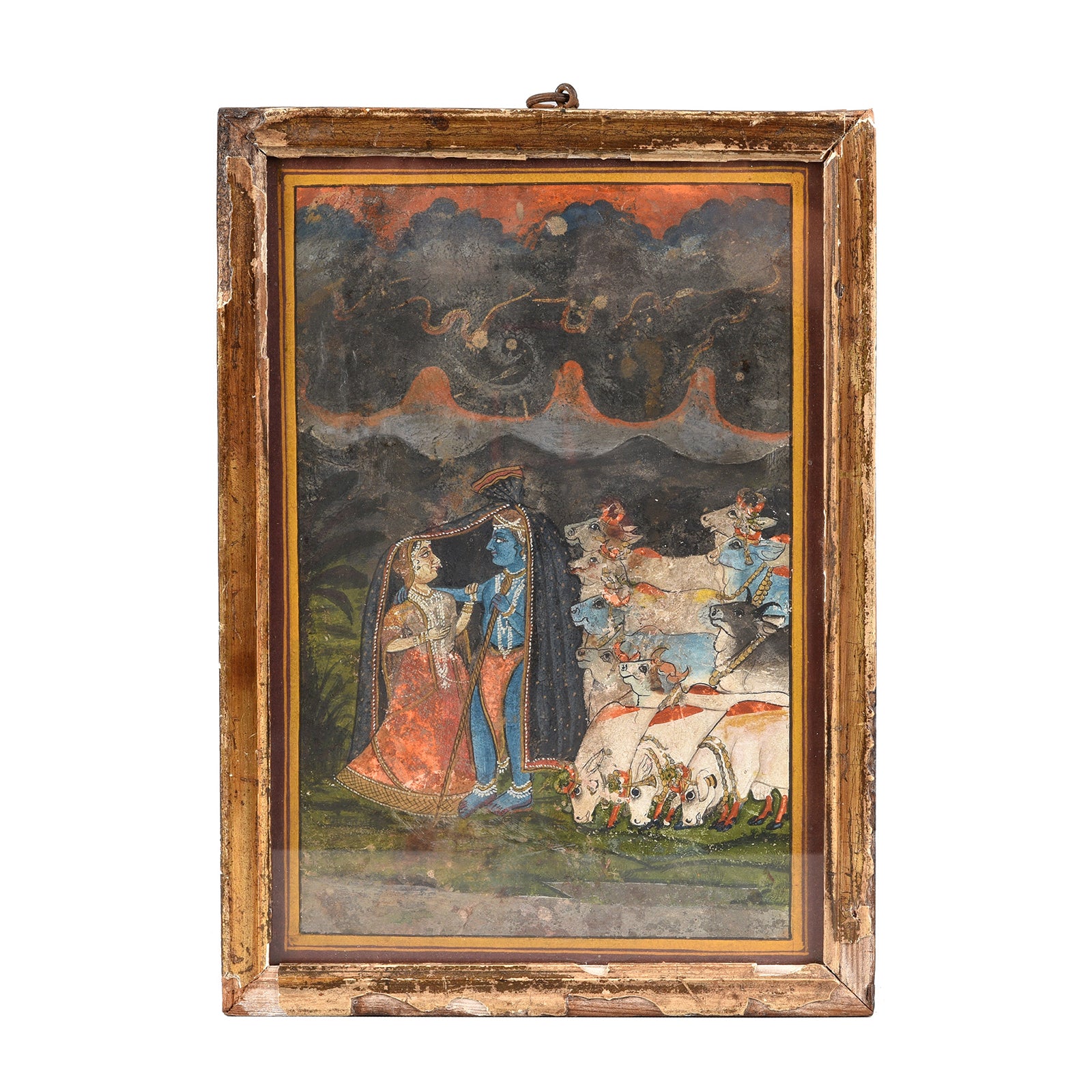Original Framed Indian Watercolour Of Krishna And Radha - 19thC