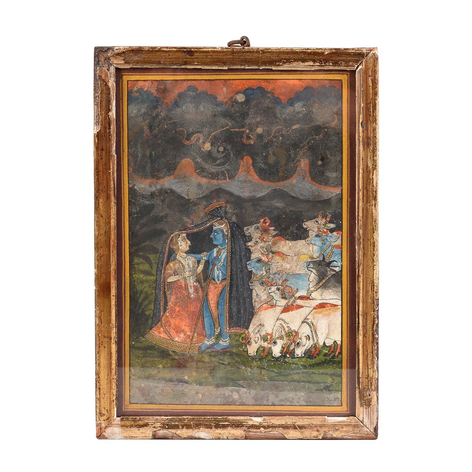 Antique Original Framed Indian Watercolour Of Krishna And Radha - Ca 1900 | Indigo Antiques