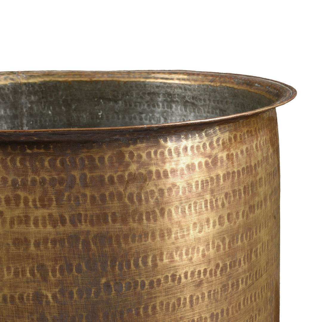 Corner Detail From Antique Old Brass Planter From Rajasthan - Ca 1900 | Indigo Antiques