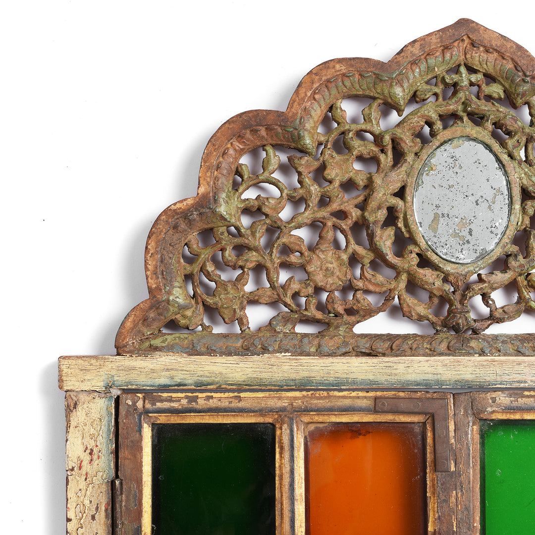 Carving Detail From Antqiue Painted Family Temple Window From Rajasthan - 19th Century | Indigo Antiques