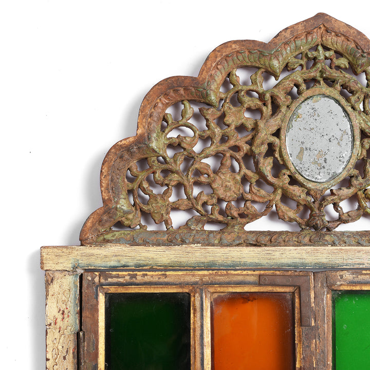 Carving Detail From Antqiue Painted Family Temple Window From Rajasthan - 19th Century | Indigo Antiques