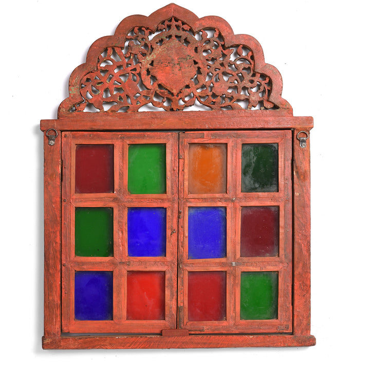 Reverse Of Antqiue Painted Family Temple Window From Rajasthan - 19th Century | Indigo Antiques