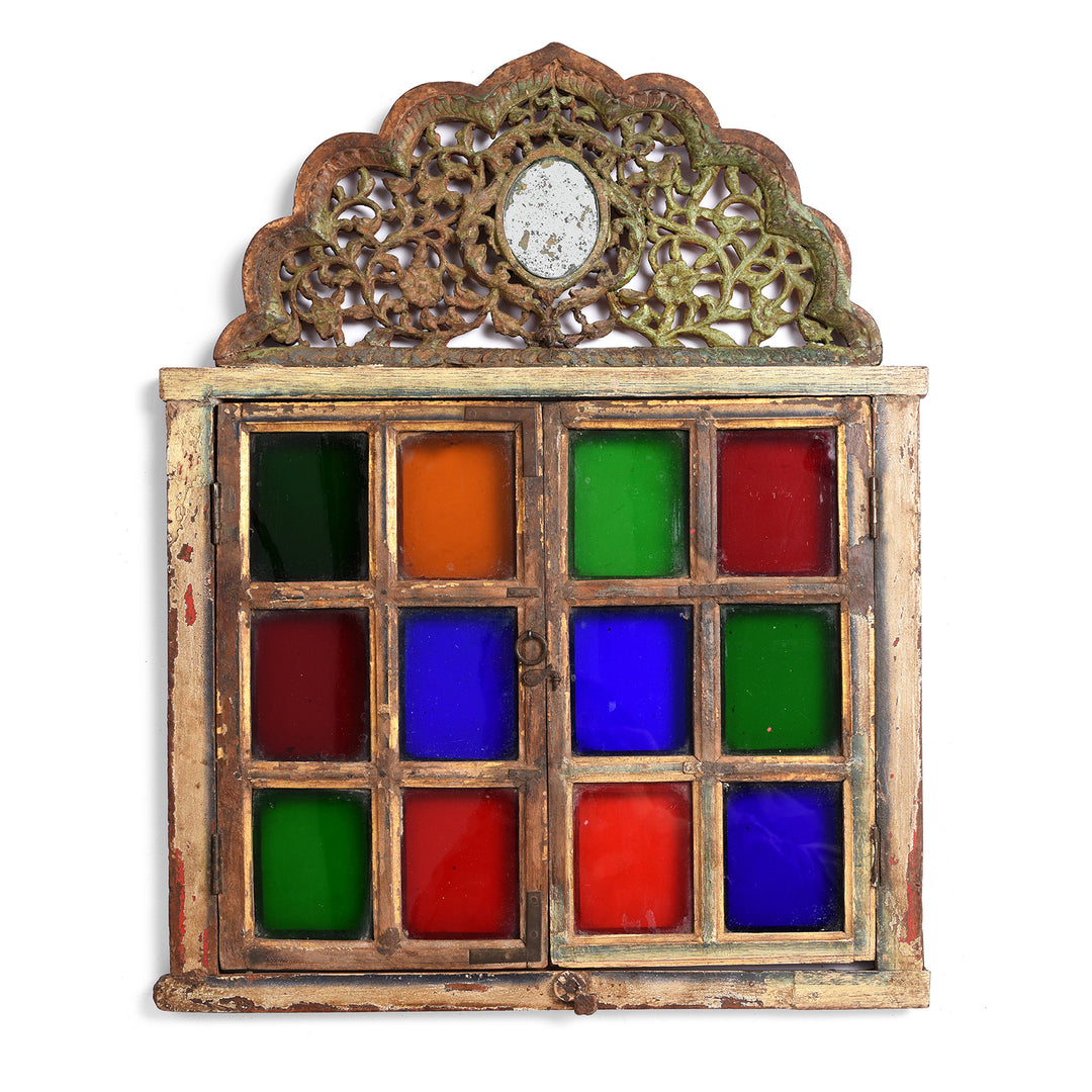 Antqiue Painted Family Temple Window From Rajasthan - 19th Century | Indigo Antiques