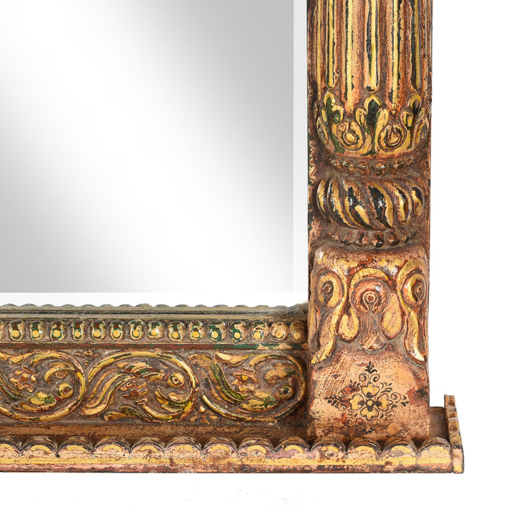 Bottom Corner Detail From Carved And Gilded Teak Mirror From Gujarat | Indigo Antiques