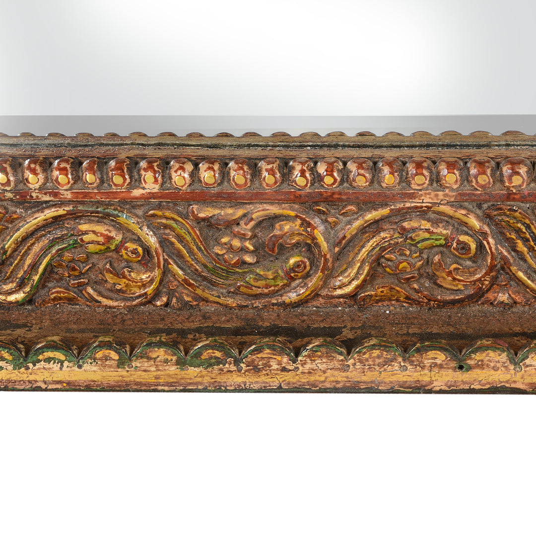 Floral Carving Detail From Carved And Gilded Teak Mirror From Gujarat | Indigo Antiques