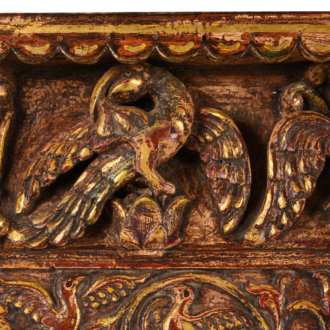 Parrot Detail From Carved And Gilded Teak Mirror From Gujarat | Indigo Antiques