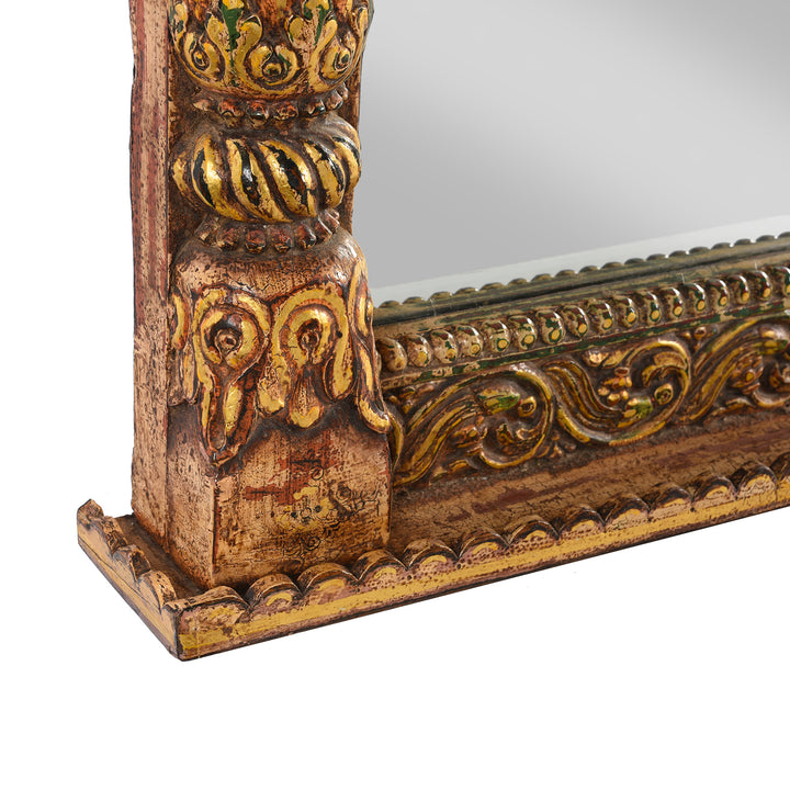 Corner Detail From Carved And Gilded Teak Mirror From Gujarat | Indigo Antiques