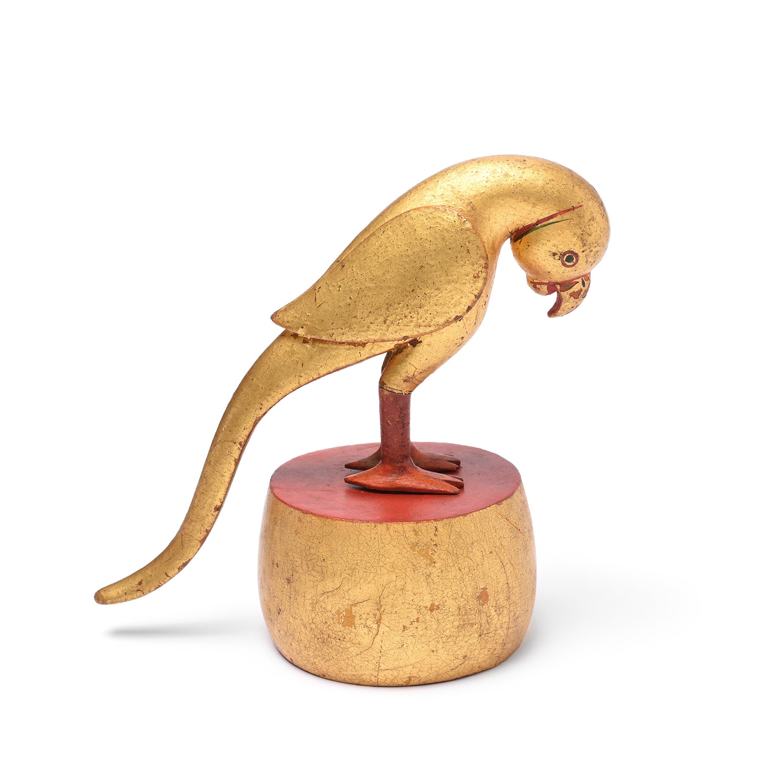 Side VIew Of A Carved And Gilded Teak Parrot From Bikaner - Circa 1920 | Indigo Antiques