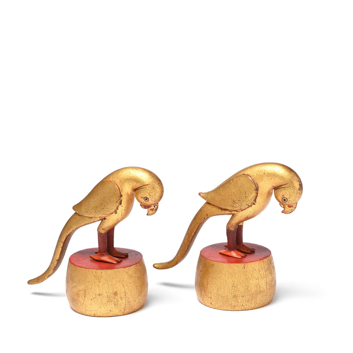 Pair Of A Carved And Gilded Teak Parrot From Bikaner - Circa 1920 | Indigo Antiques
