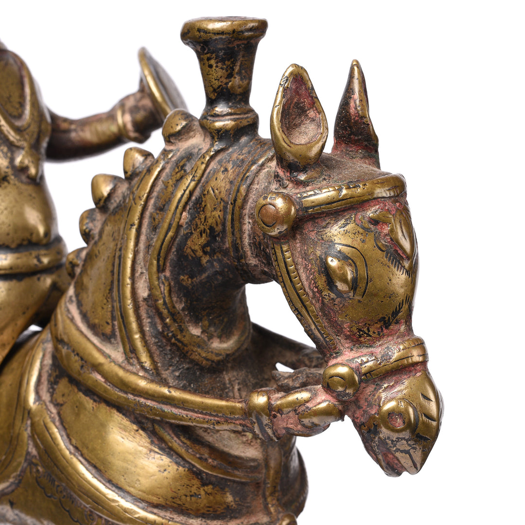 Horse Detail From Antique Brass Horse & Kahndoba From The Deccan - 18th Century | Indigo Antiques