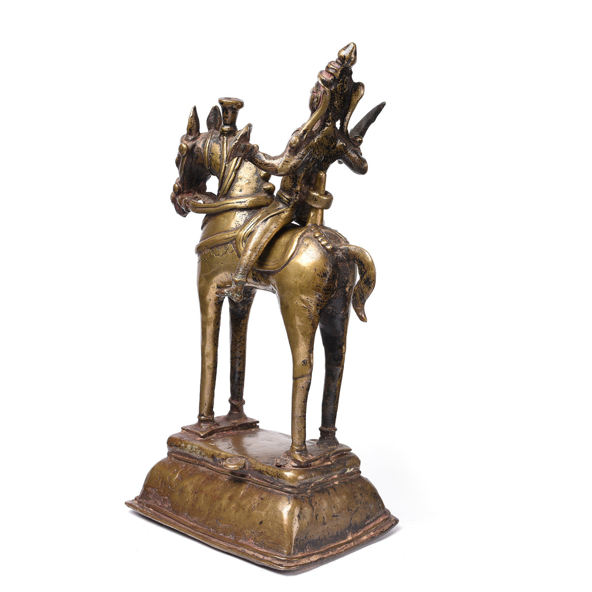 Rear View Of Antique Brass Horse & Kahndoba From The Deccan - 18th Century | Indigo Antiques