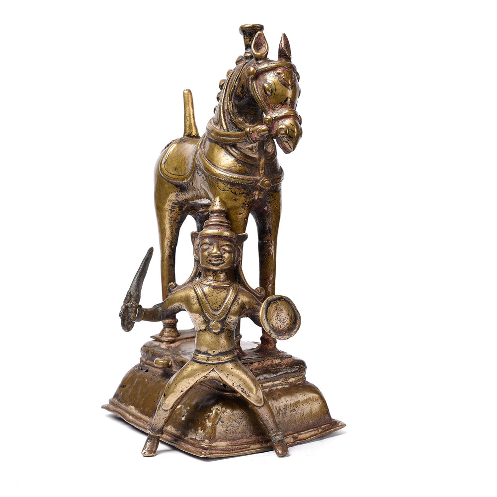 Dismounted Antique Brass Horse & Kahndoba From The Deccan - 18th Century | Indigo Antiques