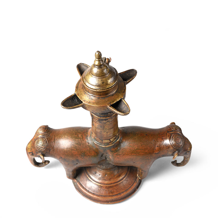 Top Down View Of Antique Brass Elephant Lamp From Kerala - Early 19th Century | Indigo Antiques