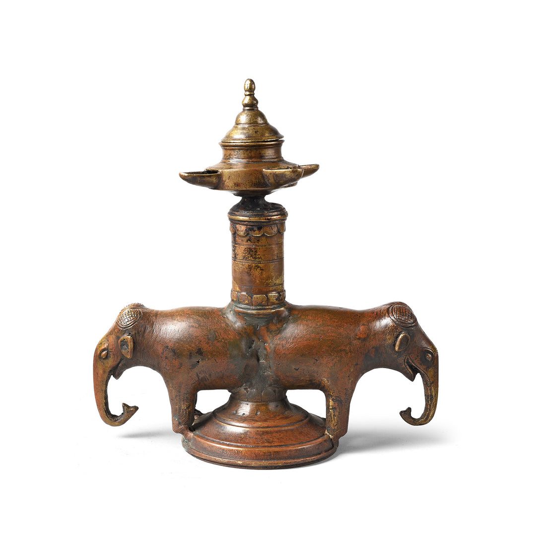 Antique Brass Elephant Lamp From Kerala - Early 19th Century | Indigo Antiques