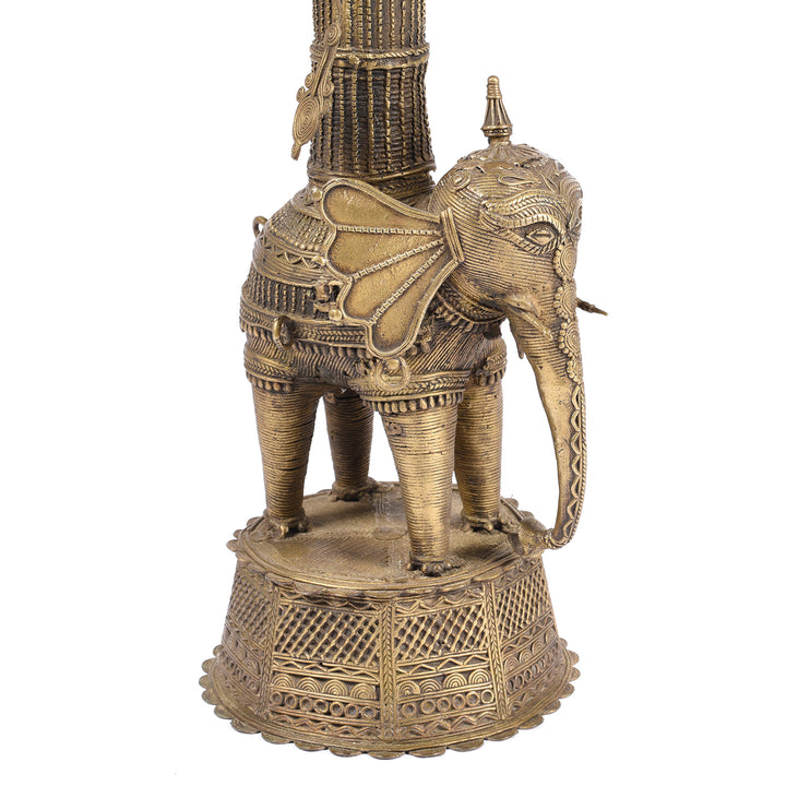 Detail Of Elephant Antique Brass Dhokra Work Lamp From Orissa - Ca 1920 | Indigo Antiques