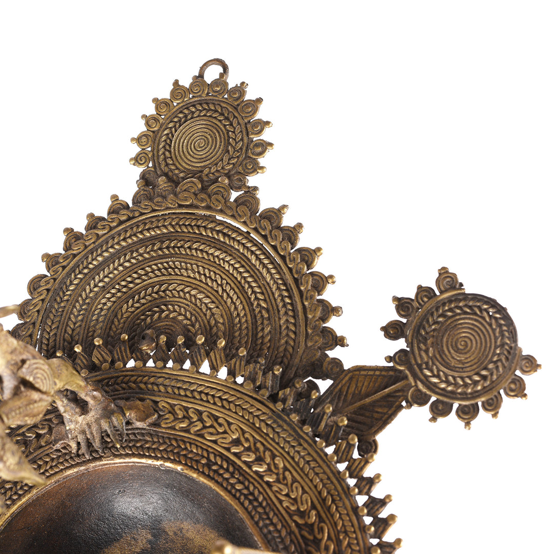 Carving Detail From Antique Brass Dhokra Work Lamp From Orissa - Ca 1920 | Indigo Antiques