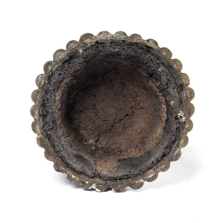 Underneath Of Base From Antique Brass Dhokra Work Lamp From Orissa - Ca 1920 | Indigo Antiques