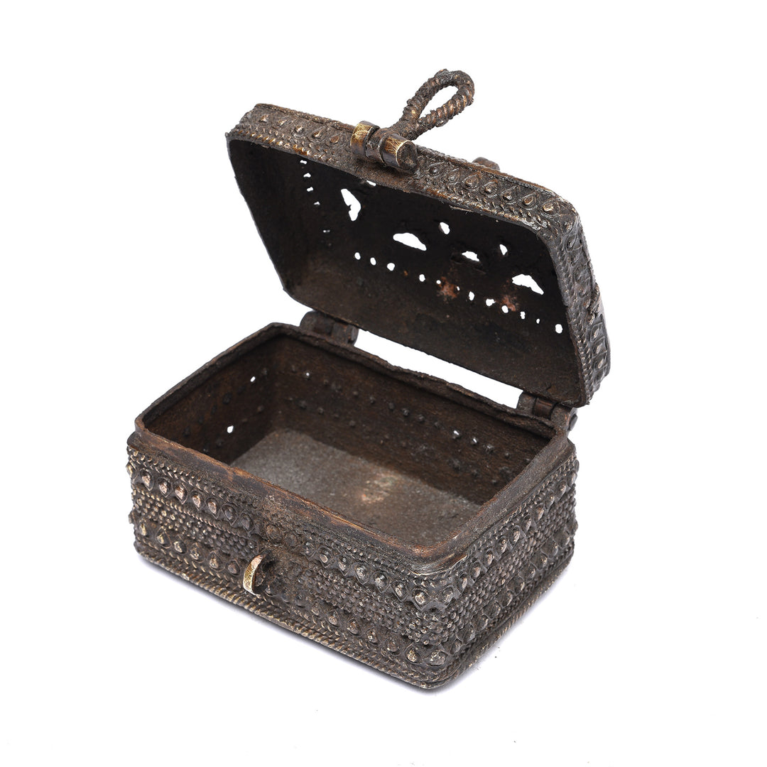 Open View Of Brass Dhokra Work Money Box From Orissa - 1960's | Indigo Antiques