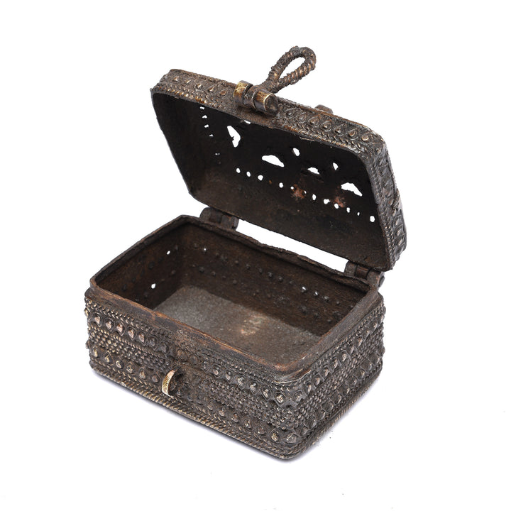 Open View Of Brass Dhokra Work Money Box From Orissa - 1960's | Indigo Antiques