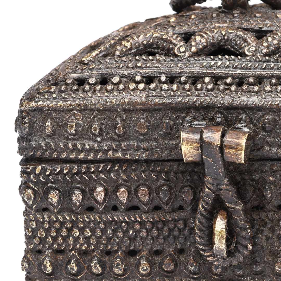 Casting Detail From Brass Dhokra Work Money Box From Orissa - 1960's | Indigo Antiques