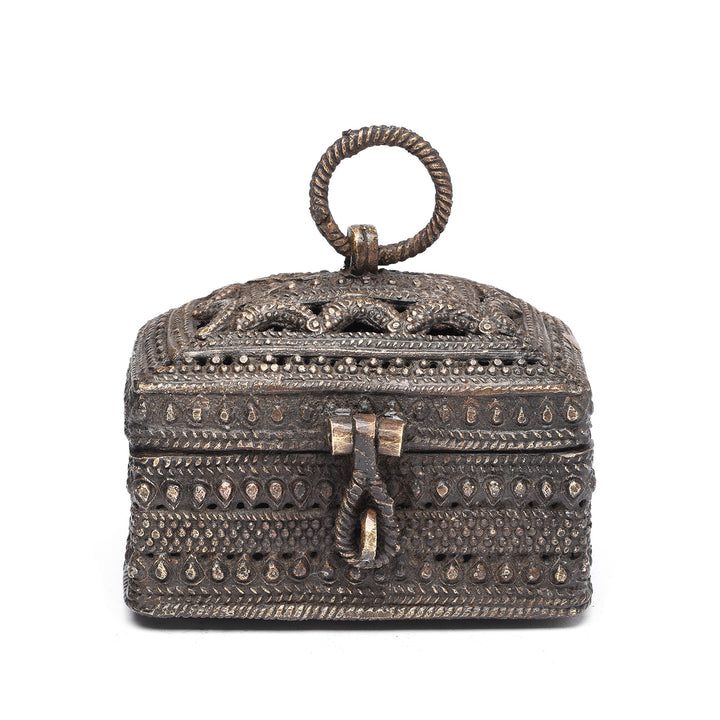 Brass Dhokra Work Money Box From Orissa - 1960's | Indigo Antiques