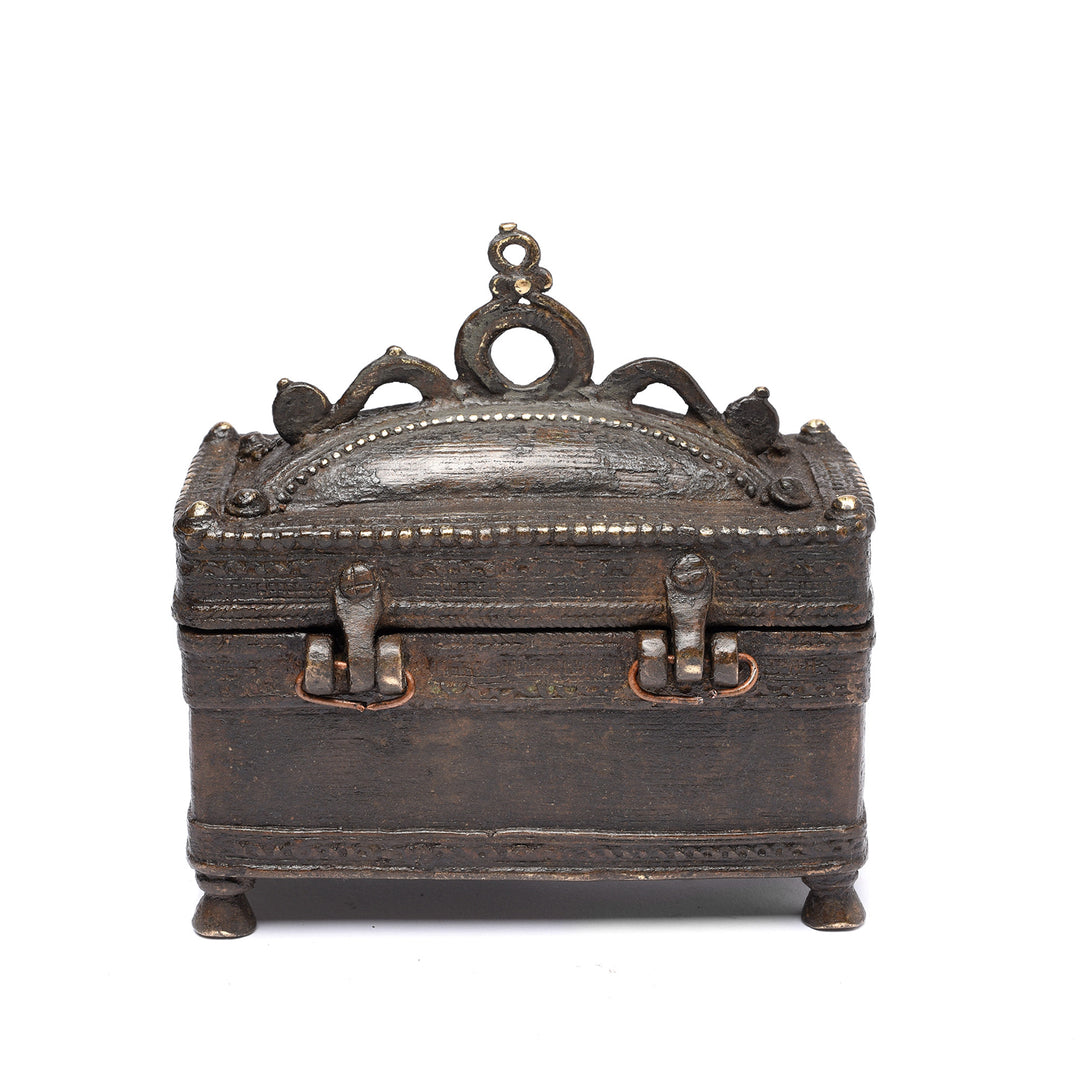 Reverse Of Antique Brass Dhokra Work Money Box From Orissa - 19thC | Indigo Antiques