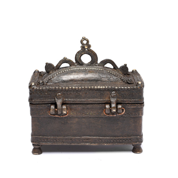Brass Dhokra Work Money Box From Orissa - 19thC