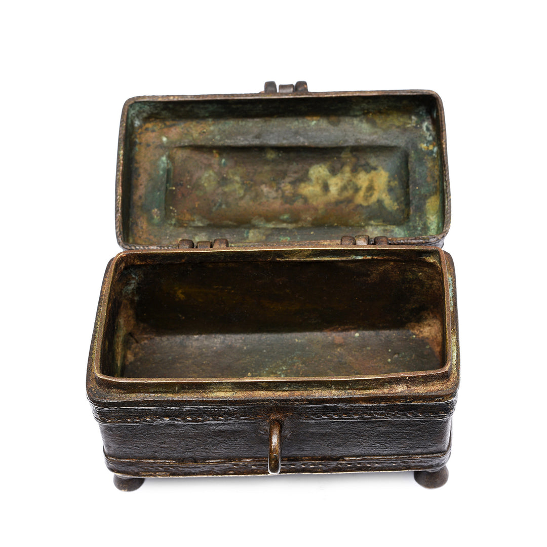 Interior Of Antique Brass Dhokra Work Money Box From Orissa - 19thC | Indigo Antiques