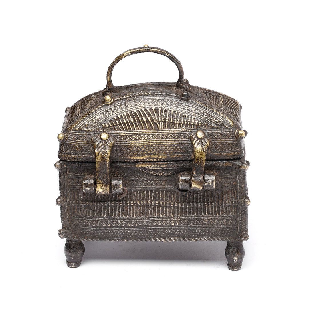 Reverse Of Antique Brass Dhokra Work Money Box From Orissa - 19thC | Indigo Antiques