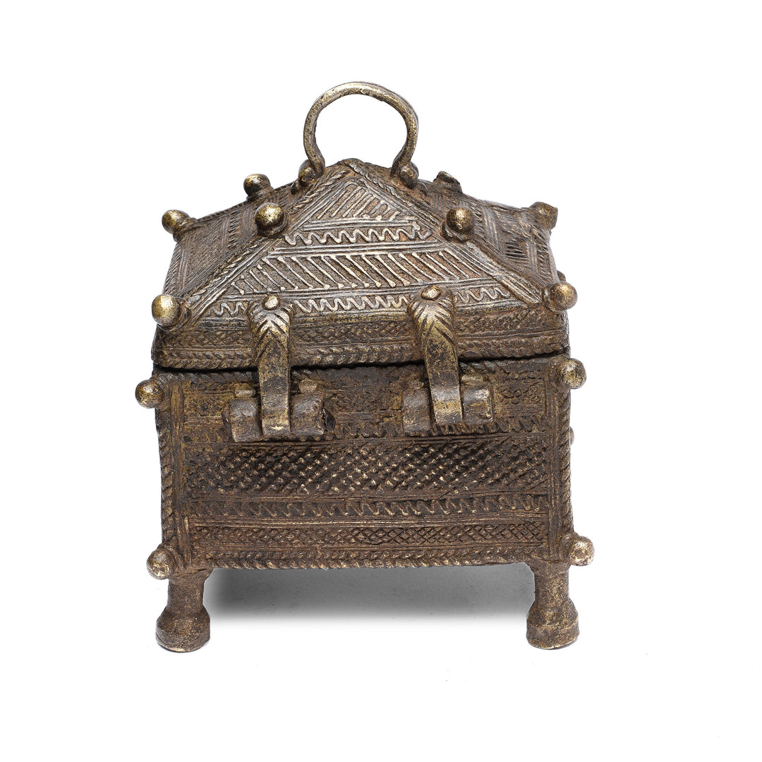 Back Of Antique Brass Dhokra Work Money Box From Orissa - 19thC | Indigo Antiques