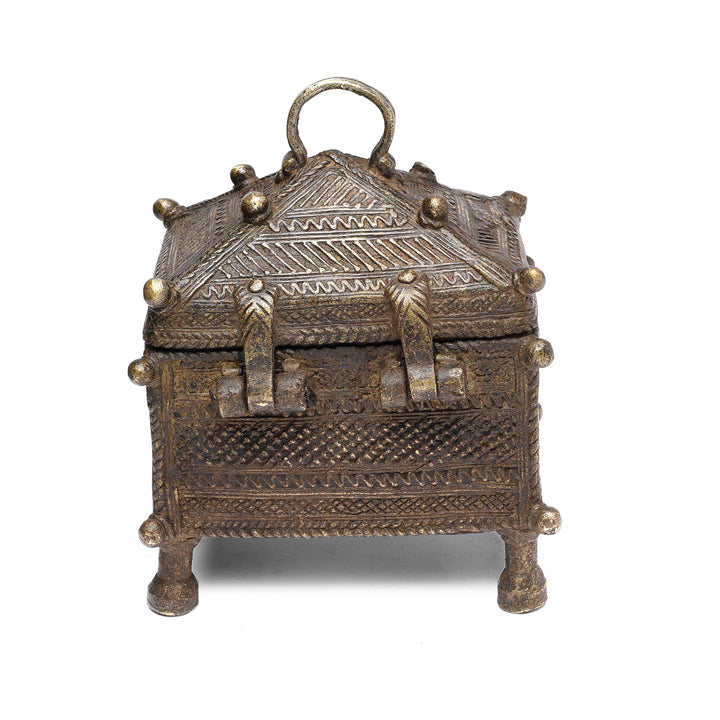 Back Of Antique Brass Dhokra Work Money Box From Orissa - 19thC | Indigo Antiques