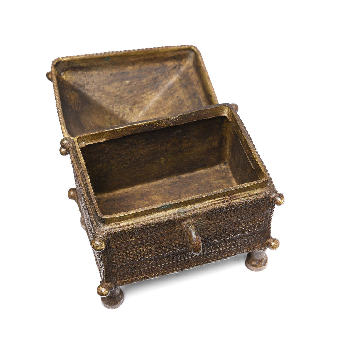 Interior View Of Antique Brass Dhokra Work Money Box From Orissa - 19thC | Indigo Antiques