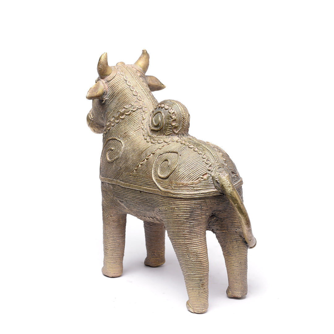 Back Side View Of Brass Dhokra Work Nandi Bull From Orissa | Indigo Antiques