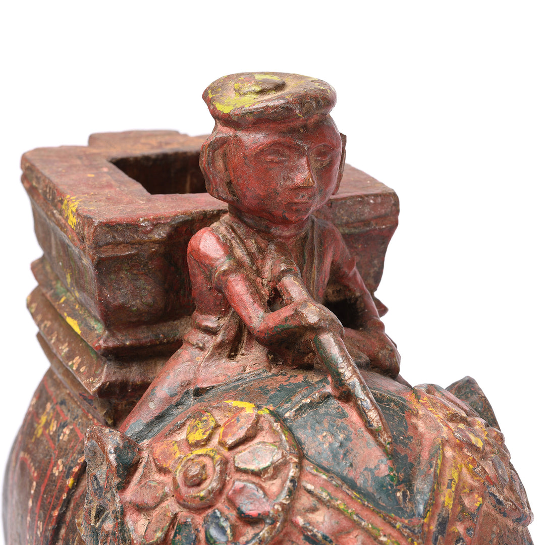 Rider Detail From Antique Painted Wooden Elephant With Rider From Rajasthan - 19th Century | Indigo Antiques