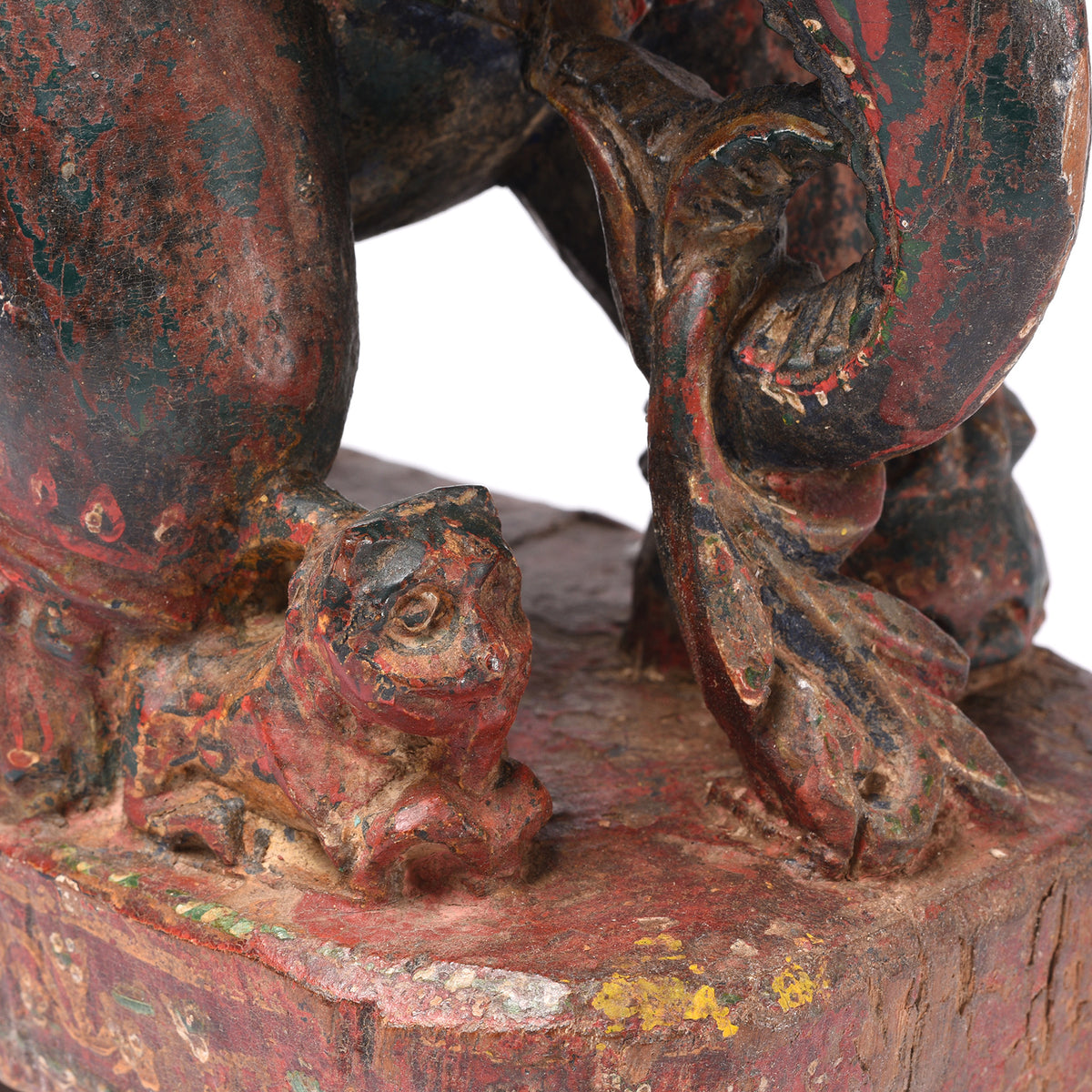Detail From Antique Painted Wooden Elephant With Rider From Rajasthan - 19th Century | Indigo Antiques