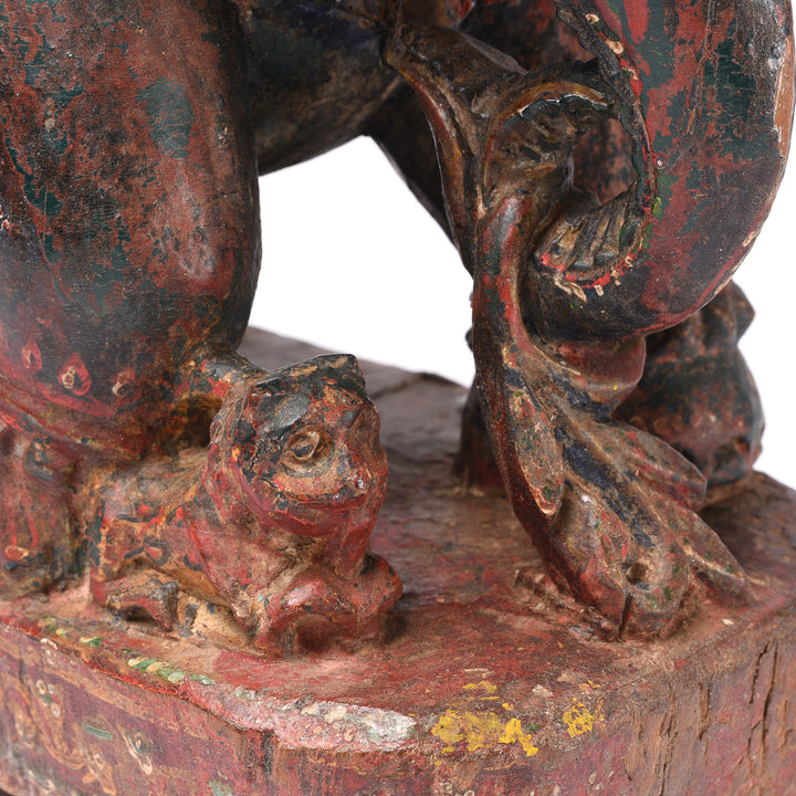 Detail From Antique Painted Wooden Elephant With Rider From Rajasthan - 19th Century | Indigo Antiques